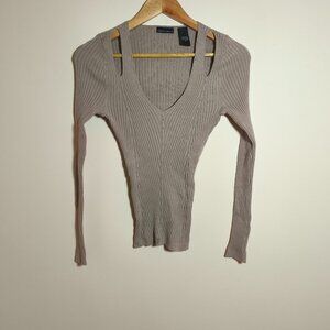 y2k Moda International Cutout Ribbed Knit Sweater sz S Taupe Office Siren Sexy